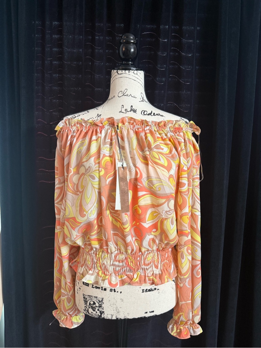 New with tags June  & hudson Peach and Yellow Off-Shoulder Floral Blouse